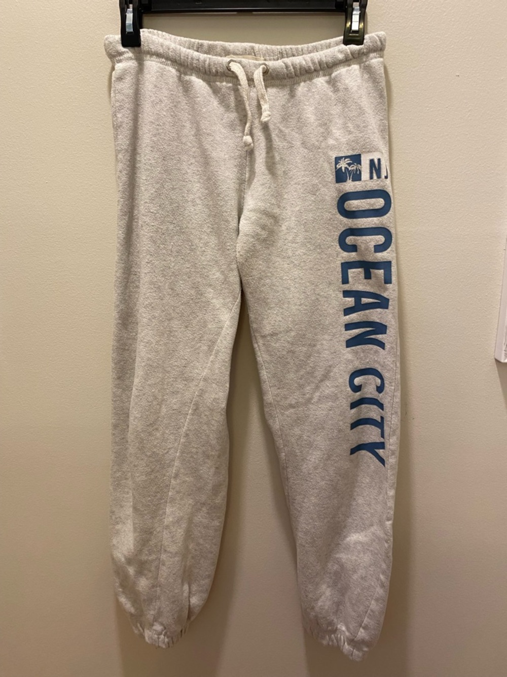 Ocean Drive Cream Sweatpants with Blue 'OCEAN CITY' Side Graphic